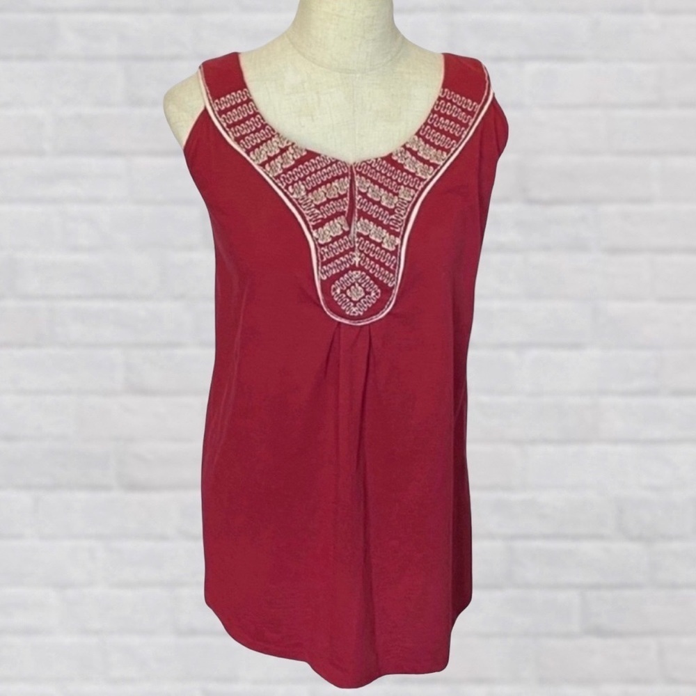 NorthCrest Ruma Red Embroidered V-Neckline Top